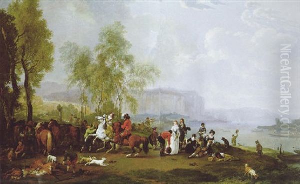 Hofische Jagdgesellschaft Am Ufer Eines Sees Oil Painting by Wilhelm Alexander Wolfgang von Kobell