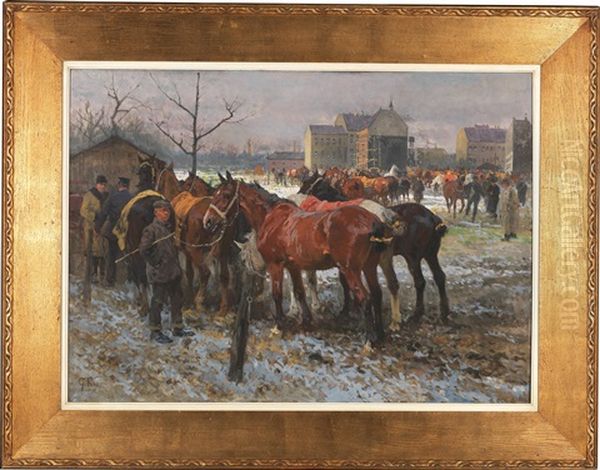 Horse Market Oil Painting by Georg Karl Koch