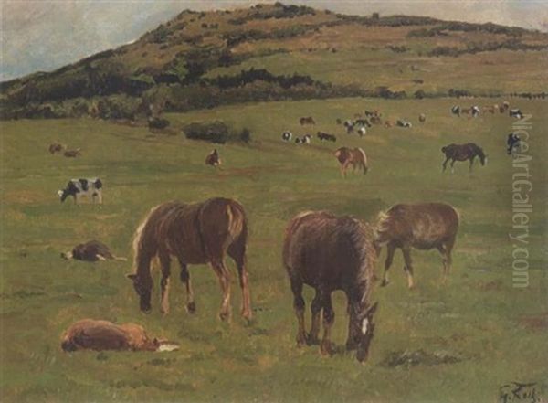 Pferde Auf Der Weide Oil Painting by Georg Karl Koch