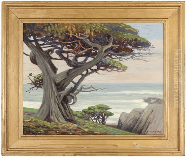 Cypress Tree Along The Carmel Coast Oil Painting by George Joseph Koch