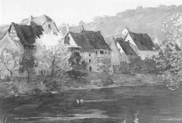 Stadtchen Am Neckar Oil Painting by Julius Koch