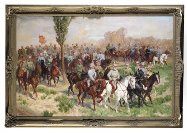 Military Scene With Austrian Officers (militarszene Mit Osterreichischen Offizieren) Oil Painting by Ludwig Koch