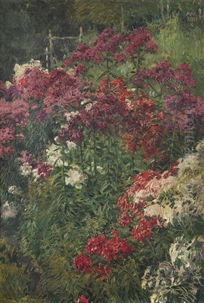 A Flowerbed Oil Painting by Max Friedrich Koch