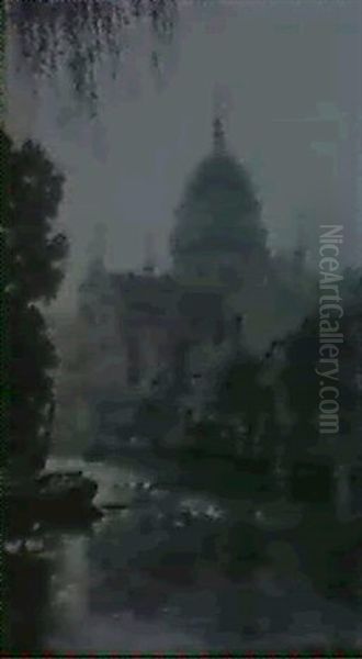 Blick Uber Die Havel Auf Die Unter Karl Friedrich Schinkel  Erbaute Nikolaikirche In Potsdam Oil Painting by Max Friedrich Koch