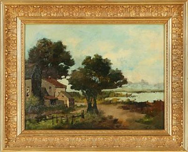 Summer Landscape With Country Houses Oil Painting by Theodor Koch
