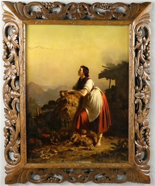 Woman Looking Afar Oil Painting by Julius Kockert