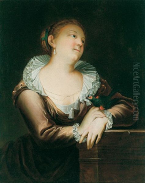 Bildnis Der Schauspielerin Jomfru Marie Schmidt Som Dyveke Mit Ihrem Papagei Oil Painting by Herman Koefoed