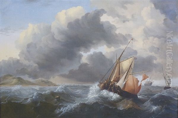 Navire Par Grosse Mer Oil Painting by Hermanus Koekkoek the Elder