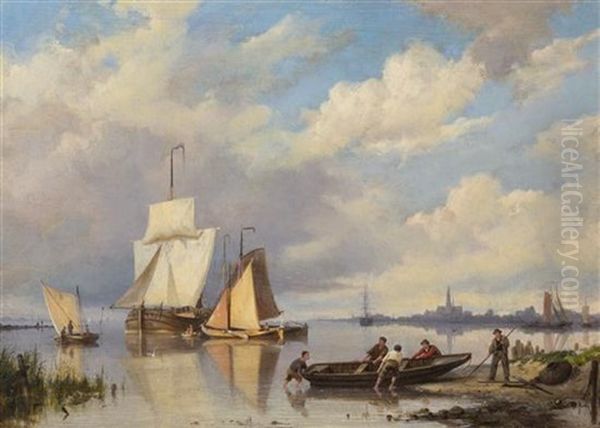 Harbor Scene Oil Painting by Hermanus Koekkoek the Elder
