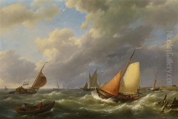 Kustensegler Auf Bewegter See Oil Painting by Hermanus Koekkoek the Elder