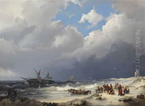 To The Rescue Oil Painting by Hermanus Koekkoek the Elder