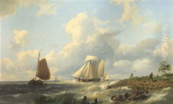 On The Scheldt Oil Painting by Hermanus Koekkoek the Elder