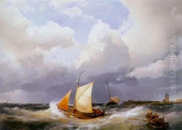 A Stiff Breeze Oil Painting by Hermanus Koekkoek the Elder