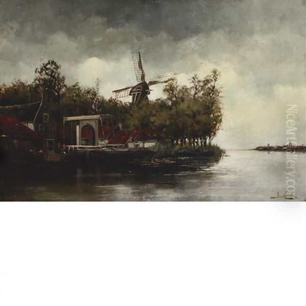 The Windmill Oil Painting by Hermanus Koekkoek the Younger