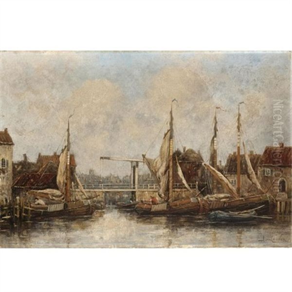 The Old Drawbridge, Zwolle Oil Painting by Hermanus Koekkoek the Younger