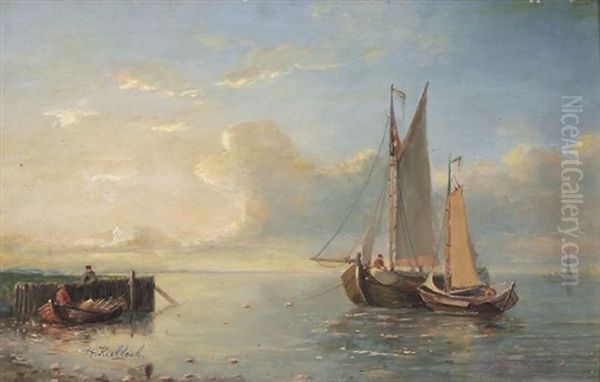 Fischer An Der Hollandischen Kuste Oil Painting by Hermanus Koekkoek the Younger