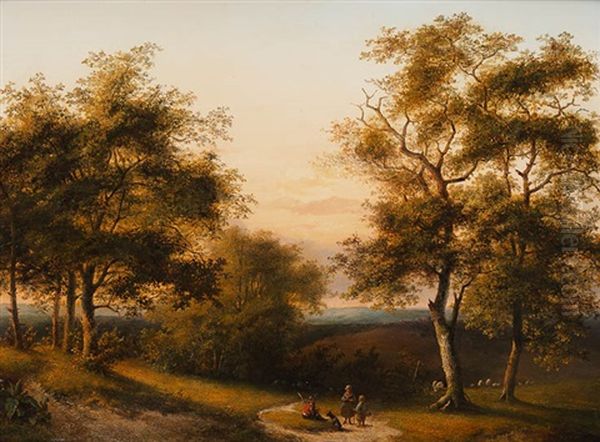 Viehirte Mit Seiner Familie Bei Der Rast An Einer Waldlichtung Oil Painting by Barend Cornelis Koekkoek