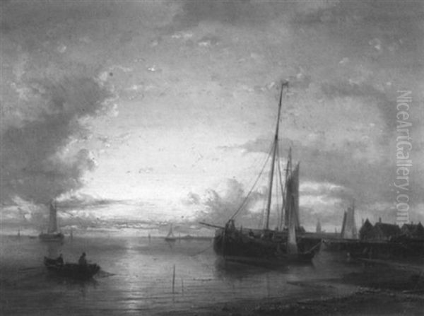 The Port Oil Painting by Barend Cornelis Koekkoek