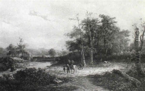 Fluslandschaft Mit Reitern Oil Painting by Barend Cornelis Koekkoek