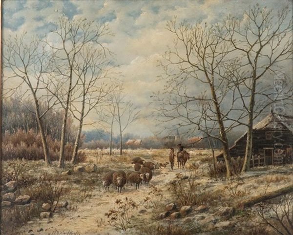 Winter Landscape Oil Painting by Hendrik Barend Koekkoek