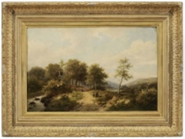 Figures On A Country Track Oil Painting by Hendrik Pieter Koekkoek