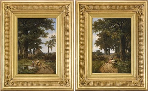 I Skogsglantan - Ett Par (pair) Oil Painting by Hendrik Pieter Koekkoek
