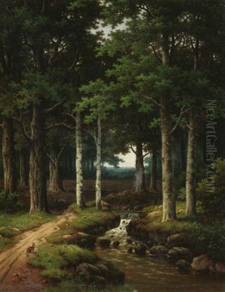 Sommerliche Waldlandschaft Mit Bachlein Oil Painting by Hendrik Pieter Koekkoek