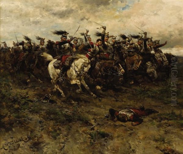 A Calvary Charge Oil Painting by Hermanus Willem Koekkoek