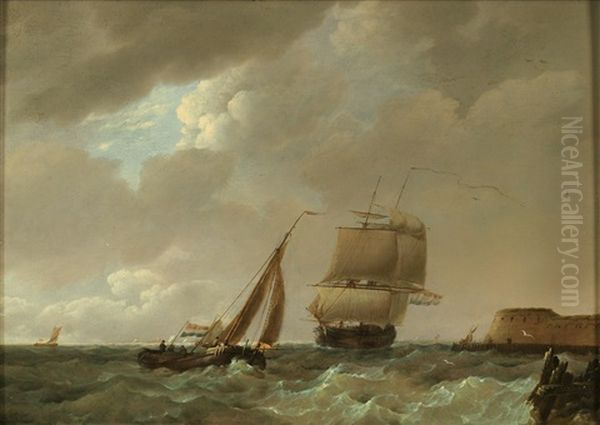 Rough Seas Oil Painting by Johannes Hermanus Koekkoek Snr