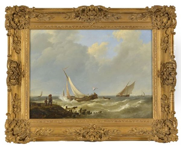 Barques De Peche, Mer Formee Oil Painting by Johannes Hermanus Koekkoek Snr