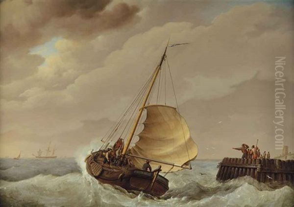 Off To Sea: The Barge Hier Na Beter Oil Painting by Johannes Hermanus Koekkoek Snr