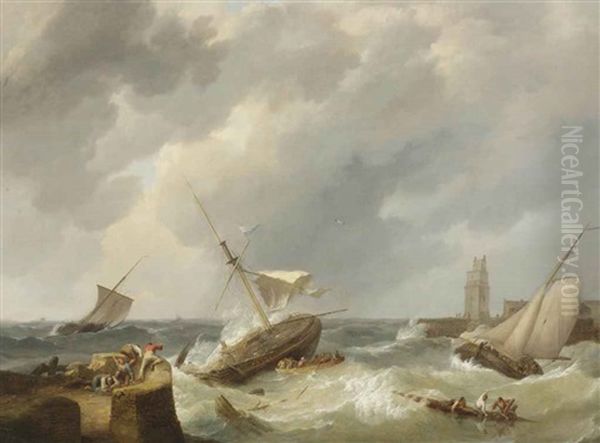 To The Rescue Oil Painting by Johannes Hermanus Koekkoek Snr