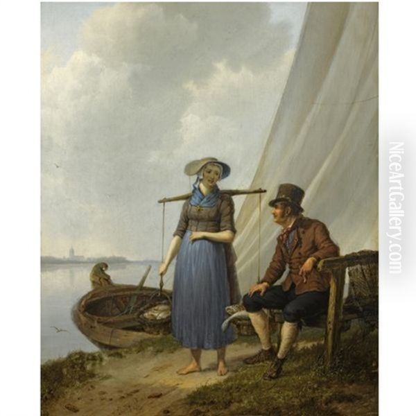 The Flirtation Oil Painting by Johannes Hermanus Koekkoek Snr