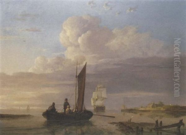 Leaving Inland Waters Oil Painting by Johannes Hermanus Koekkoek Snr
