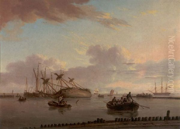 Bergung Eines Gestrandeten Dreimasters Nach Dem Sturm Oil Painting by Johannes Hermanus Koekkoek Snr