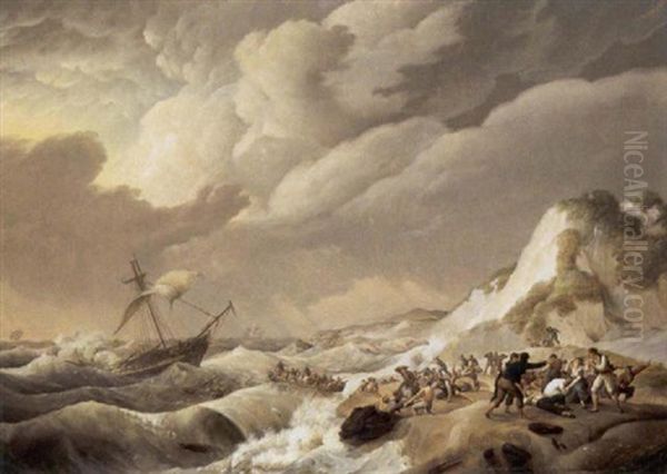 De Schipbreuk Oil Painting by Johannes Hermanus Koekkoek Snr