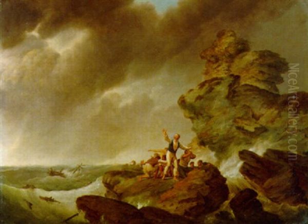 Schiffbruchige Oil Painting by Johannes Hermanus Koekkoek Snr