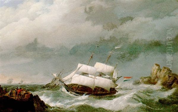 Treacherous Seas Oil Painting by Johannes Hermanus Koekkoek Snr
