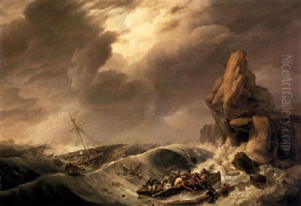 Shipwreck In A Storm Oil Painting by Johannes Hermanus Koekkoek Snr