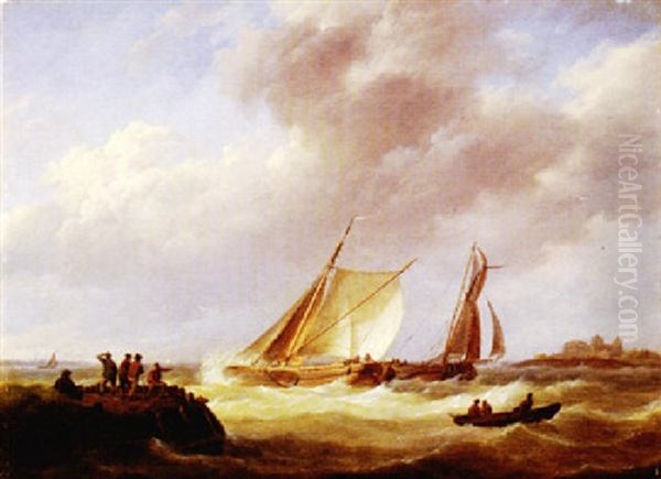 Segelschiffe Bei Sturmischer See Vor Der Kuste Oil Painting by Johannes Hermanus Koekkoek Snr