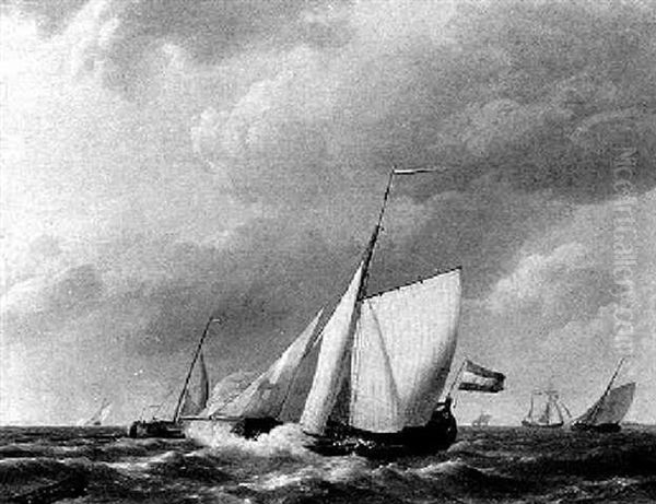 Segelschiffe Auf See Oil Painting by Johannes Hermanus Koekkoek Snr