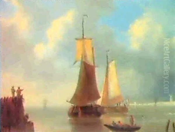 Shipping In A Calm Sea Oil Painting by Johannes Hermanus Koekkoek Snr