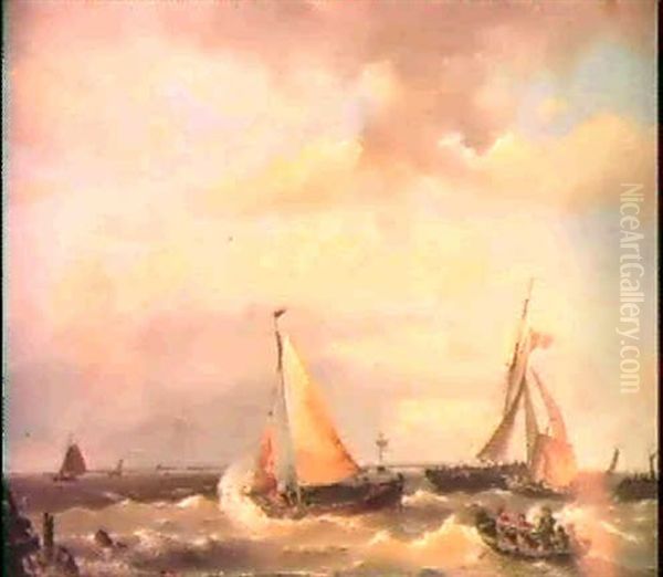 A Stiff Breeze At Sea Oil Painting by Johannes Hermanus Koekkoek Snr