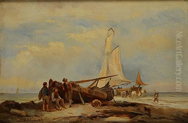 Strandtafereel Oil Painting by Johannes Hermanus Barend Koekkoek