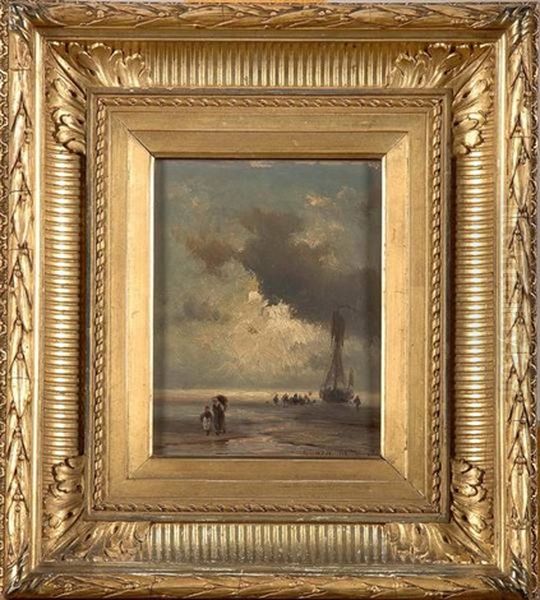 Le Retour Des Pecheurs A Scherenigen Oil Painting by Johannes Hermanus Barend Koekkoek