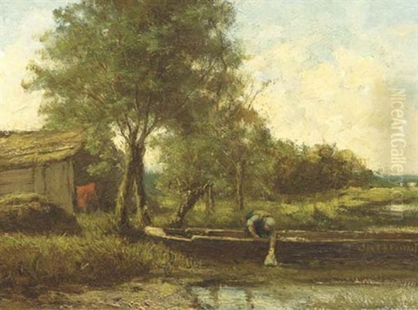Kortenhoef: Washing Day In Summer Oil Painting by Johannes Hermanus Barend Koekkoek