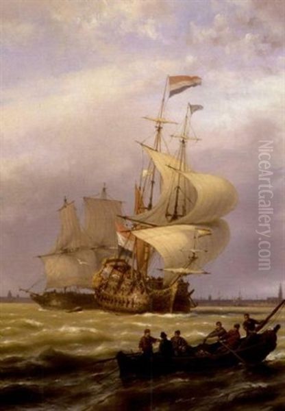 Harbor View Oil Painting by Johannes Hermanus Barend Koekkoek