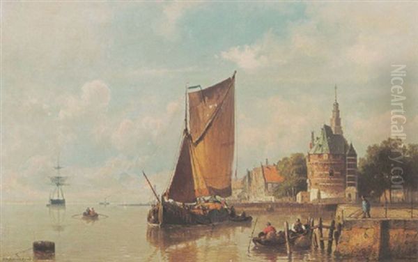 The Harbour Of Hoorn Oil Painting by Johannes Hermanus Barend Koekkoek