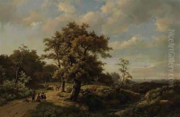 Figures Resting By A Stream In A Wooded Landscape Oil Painting by Marinus Adrianus Koekkoek