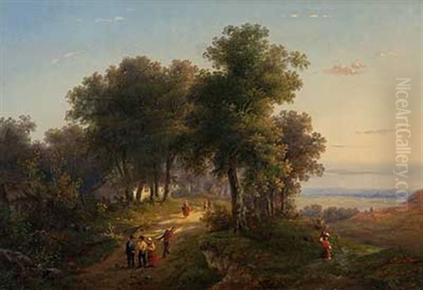 Blick Uber Sommerlichen Waldweg In Eine Weitlaufige Ebene Oil Painting by Marinus Adrianus Koekkoek